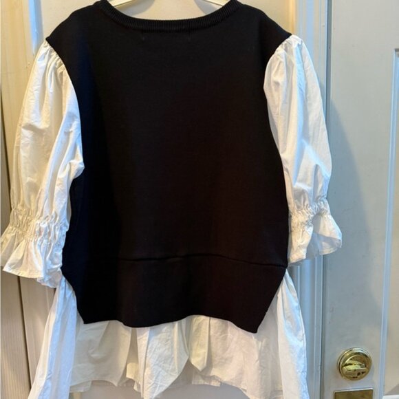 New English Factory Mixed Media Poplin Top - Picture 6 of 9